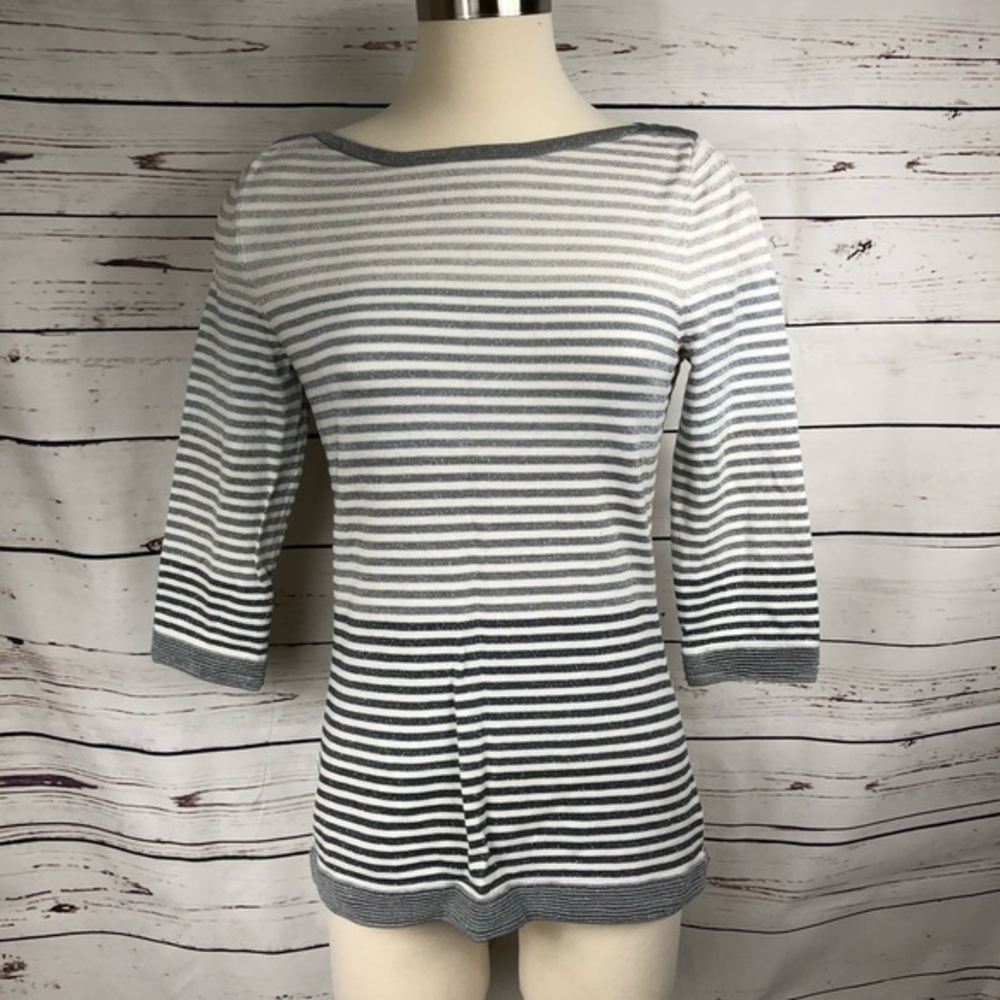 WHBM Grey Sparkle Stripe Top